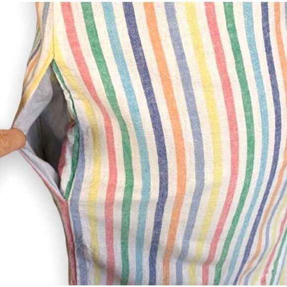 Talbots Colorful Striped Linen Blend Boho Pom Pom Shift Dress Size 4 - Picture 6 of 10
